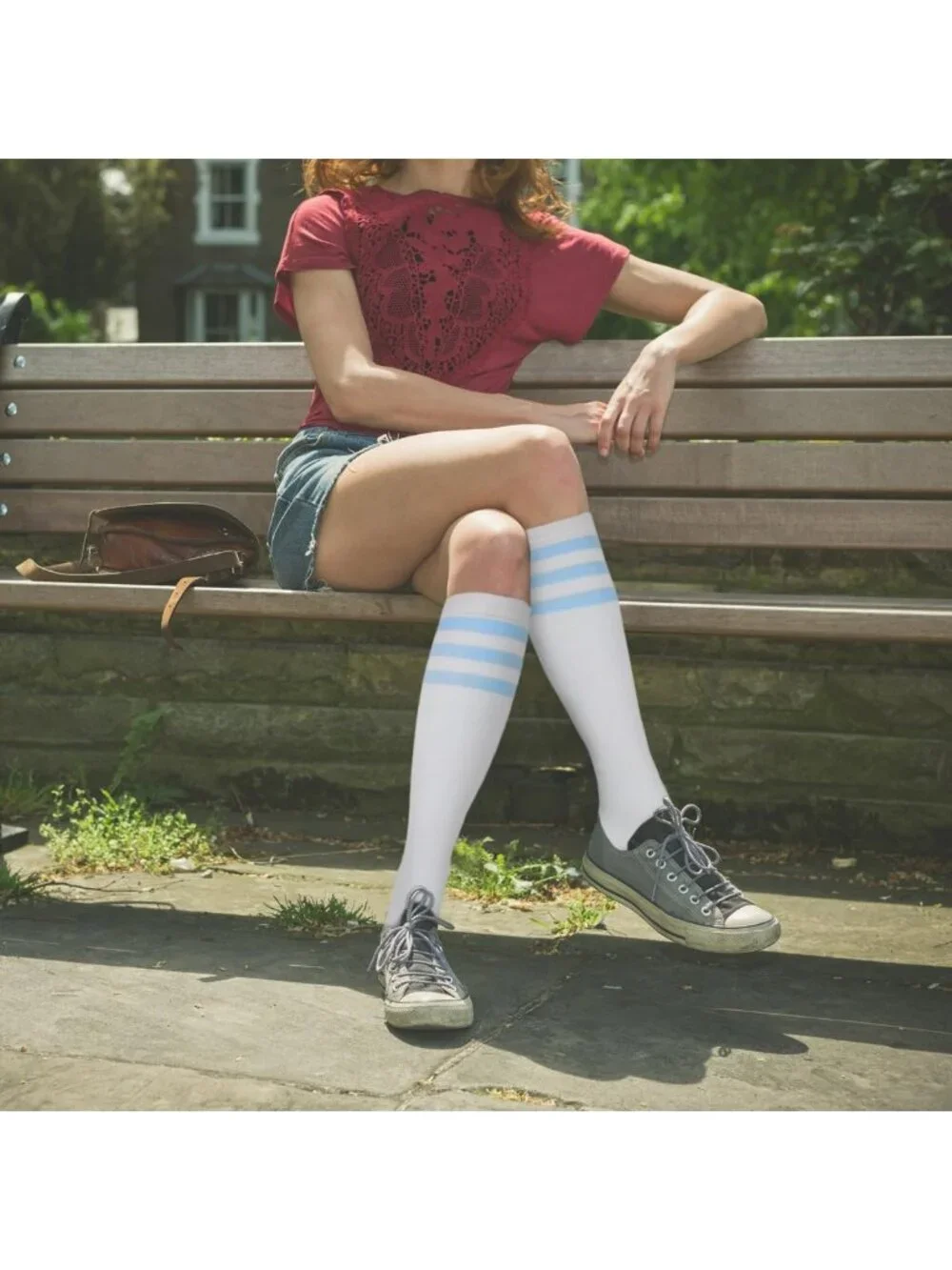 3 Pairs Women's Knee High Cotton Socks - Solid & Striped, Breathable